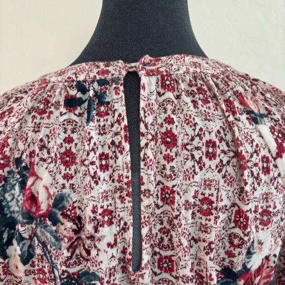 Lucky Brand Long Sleeve Knit Top with Cut Outs - Maroon Floral - Size M - Picture 4 of 12